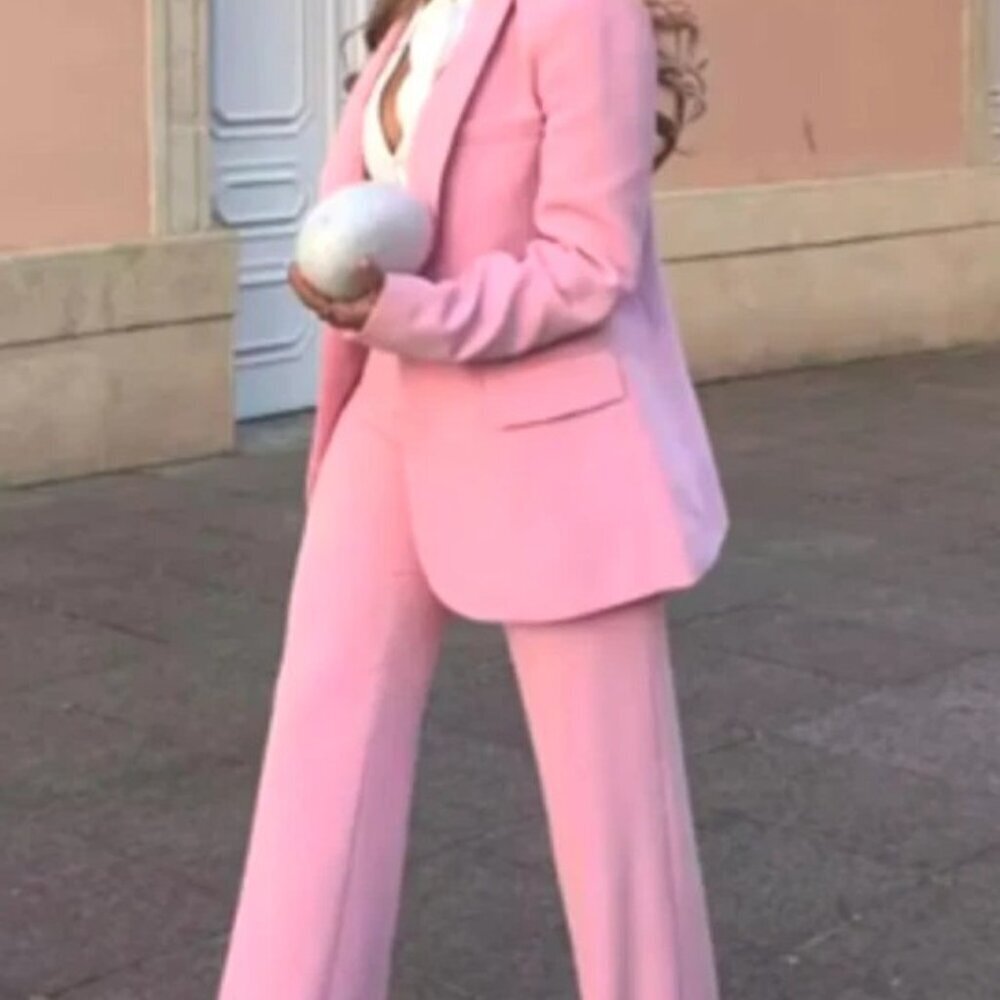 ZARA WOMAN FLUID HIGH WAIST PANTS PALE PINK Straight Legs SIZE S 4043/066//622 - Picture 2 of 5